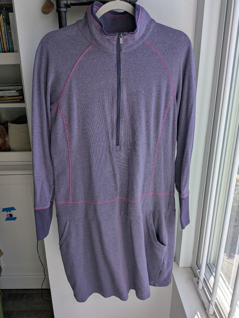 Columbia Omni Wick Heather Purple Half Zip Tunic Sweater Dress XL Flaws